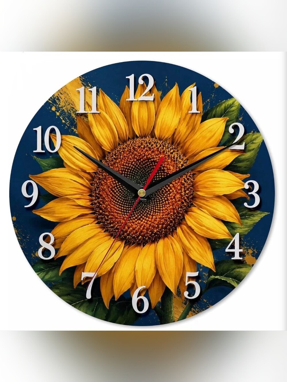 10" Inch Silent Battery Operated Round Sunflower Wall Clock | NEW IN BOX |